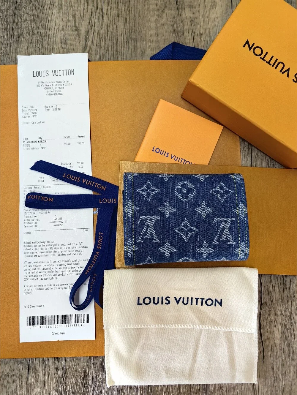 Louis Vuitton Blue Denim Monogram Mini Wallet with Gold-Tone Snap